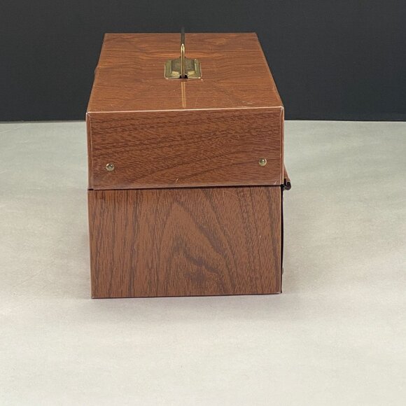 Vintage Ballonoff Porta File Metal Brown Woodgrain File Box - Picture 3 of 11